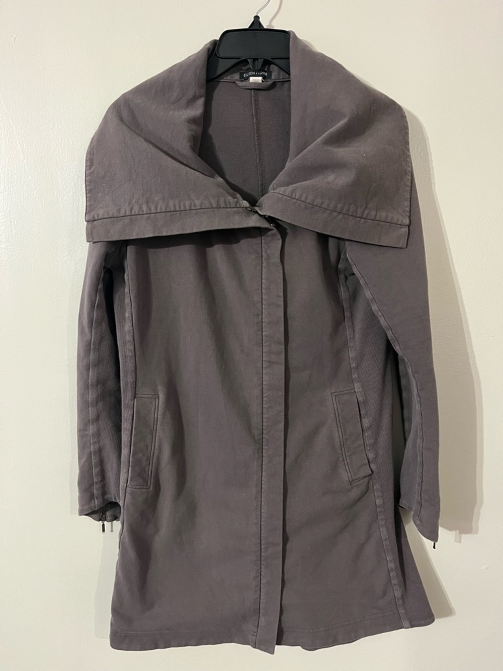 Eileen Fisher Grey Women's Coat Jacket with Wide Shawl Collar